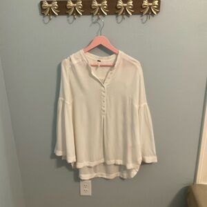 Free People White Blouse with Button Detail